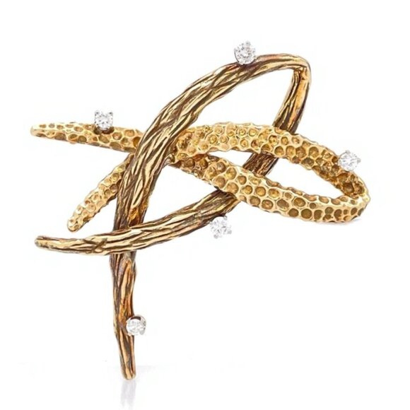 Dan Frere 14K Gold & Diamonds Textured Freeform Modernist Brooch Rare Find! J847 - Picture 5 of 8